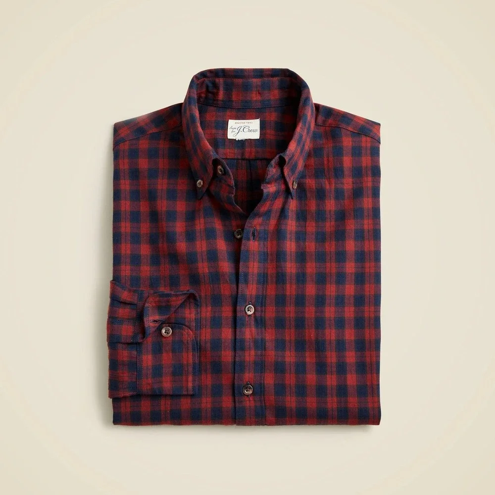 J.Crew Men's Brushed Twill Shirt Medium NWT Navy Red Plaid Classic Fit